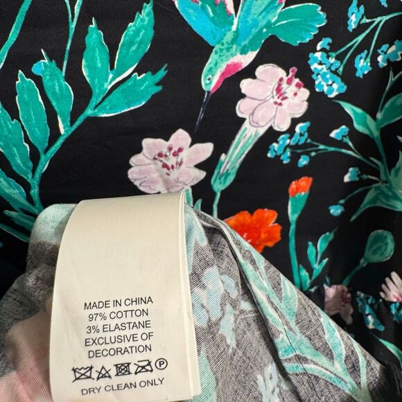 Kate Spade Black Floral Colorful Hummingbird Jardin Poplin Top XL - Picture 4 of 9